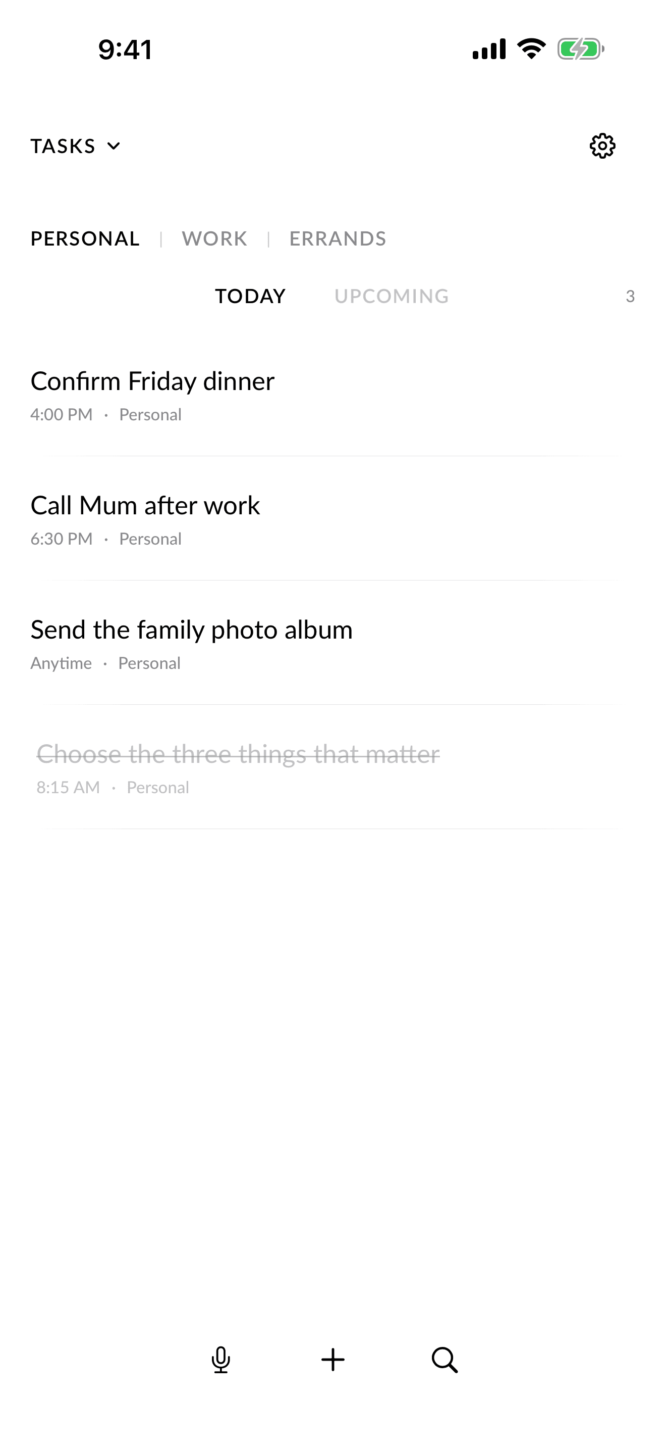 Clarity Tasks with a focused list for today.
